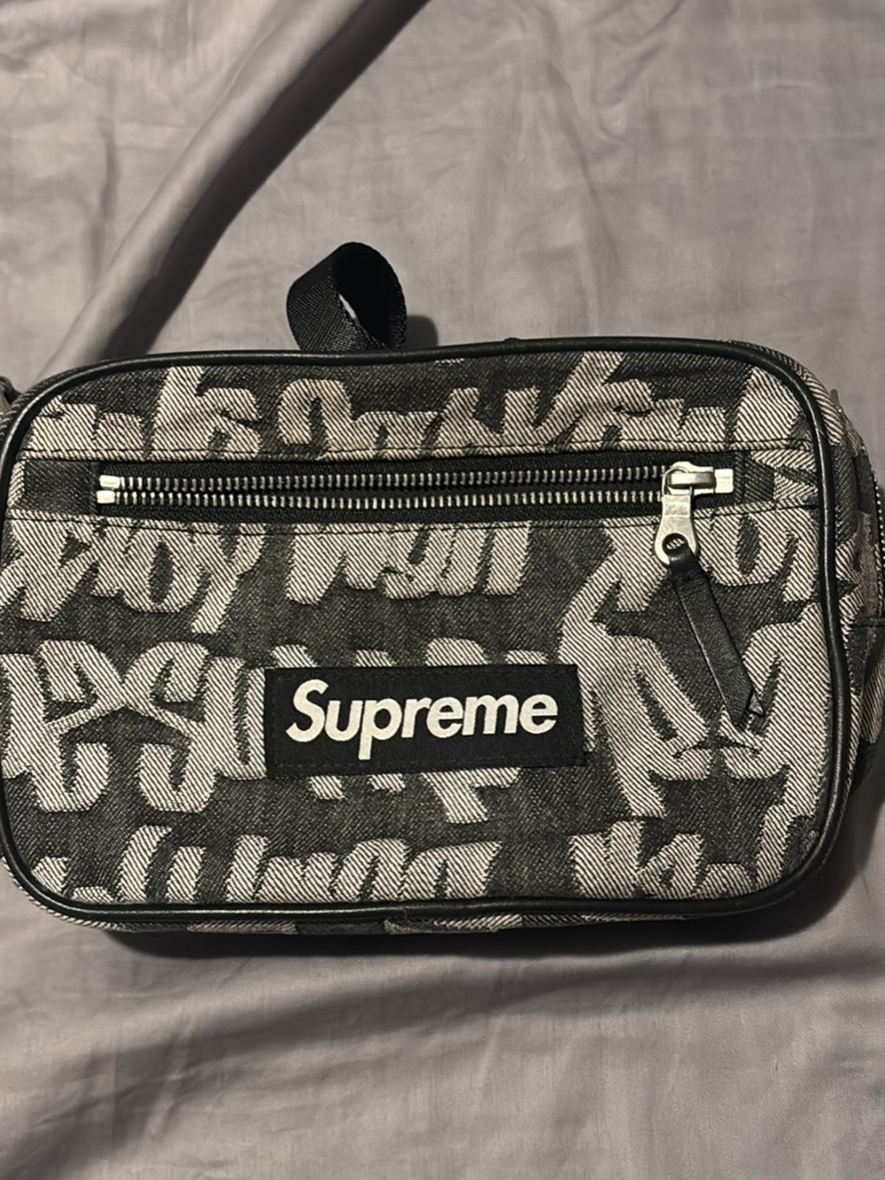 Supreme Black & White Logo Jacquard Belt Bag